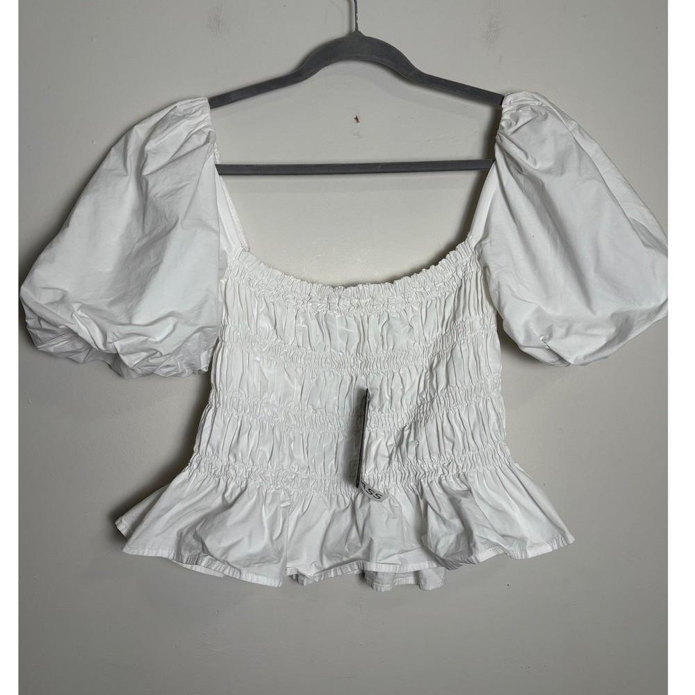 ASTR the Label Savina Milkmaid Top M White Smocked Bubble Sleeve Coquette Cotton
